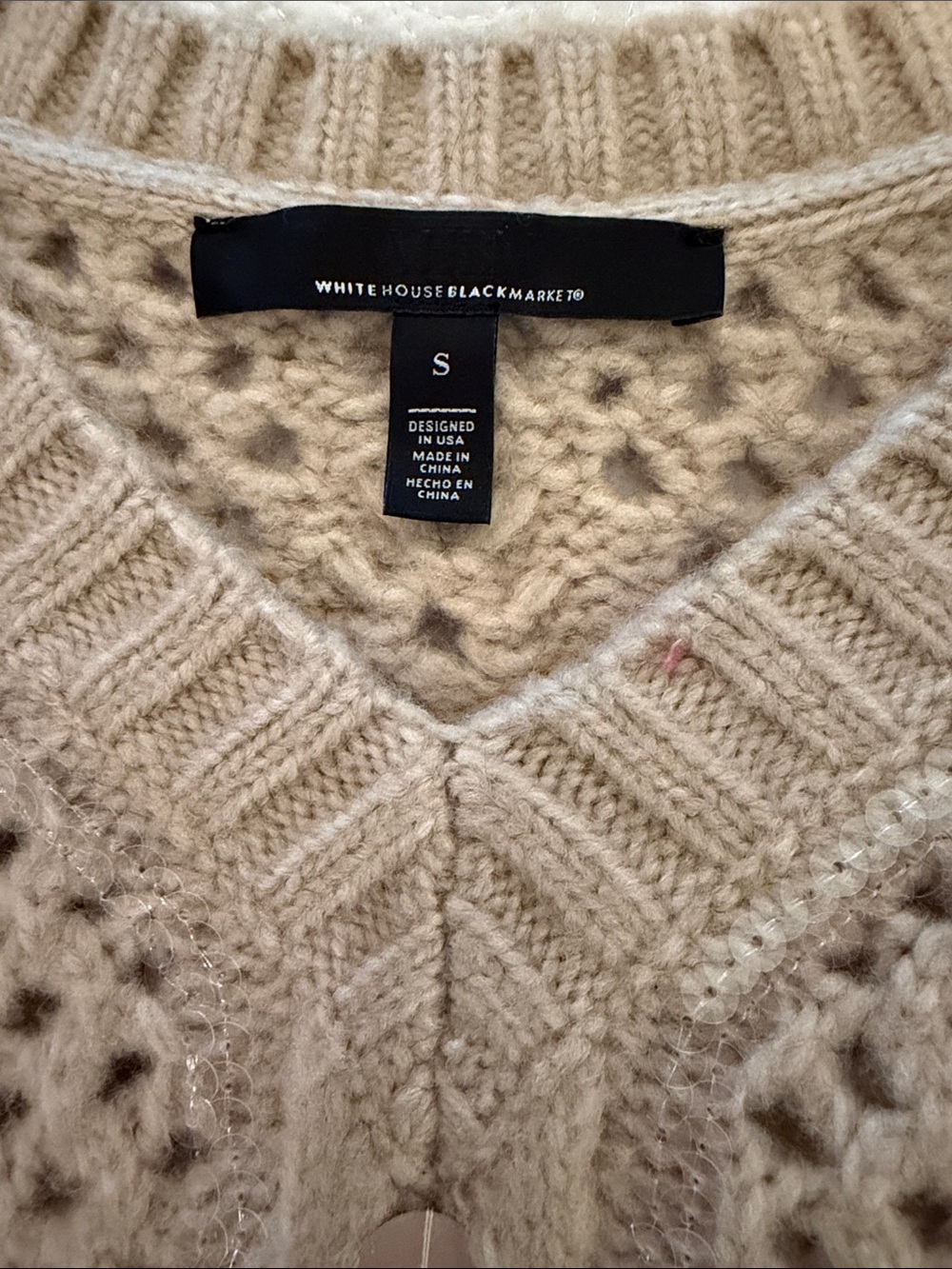 White House Black Market Cream V-Neck Knit Sweater